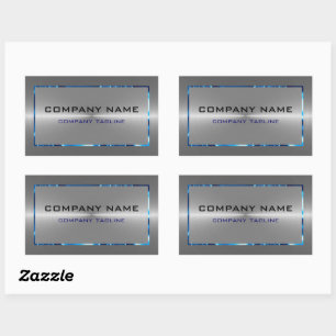 Silver Gray Stainless Steel Look Blue Accents Rectangular Sticker
