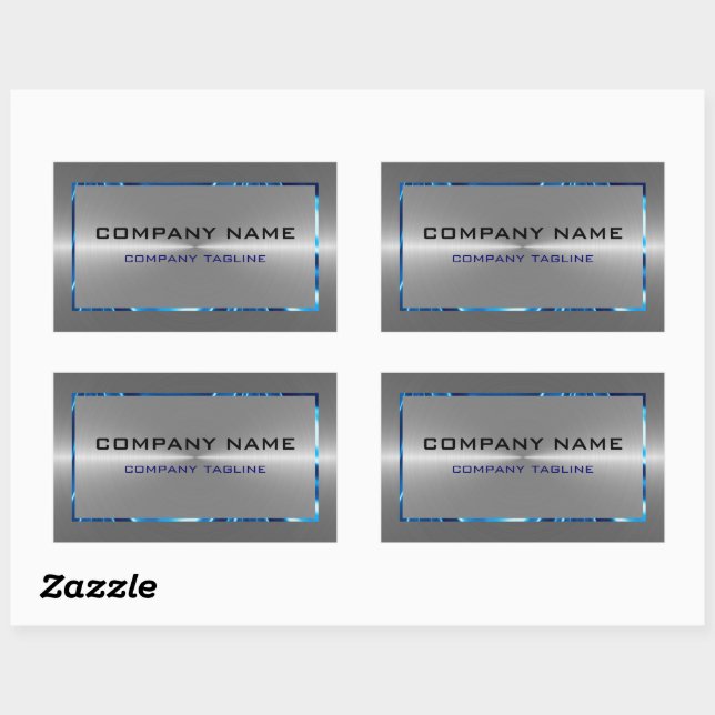 Silver Gray Stainless Steel Look Blue Accents Rectangular Sticker (Sheet)