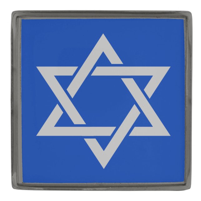 Silver Gray Star of David on Blue, Gunmetal Gunmetal Finish Lapel Pin (Front)