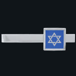 Silver Gray Star of David on Blue Silver Finish Tie Clip<br><div class="desc">Tie bar with silver gray (grey) Star of David (Magen David) on a blue background. Customizable. Modern,  trendy,  and chic,  it is perfect for for Jewish holidays and occasions including Hanukkah (Chanukah),  Bar Mitzvah,  or Bat Mitzvah.</div>