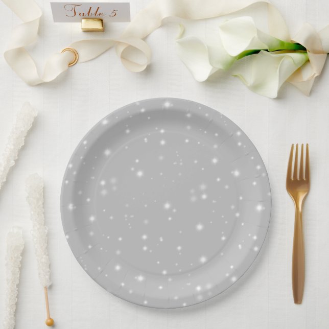 Silver Gray Starlight Paper Plates (Wedding)
