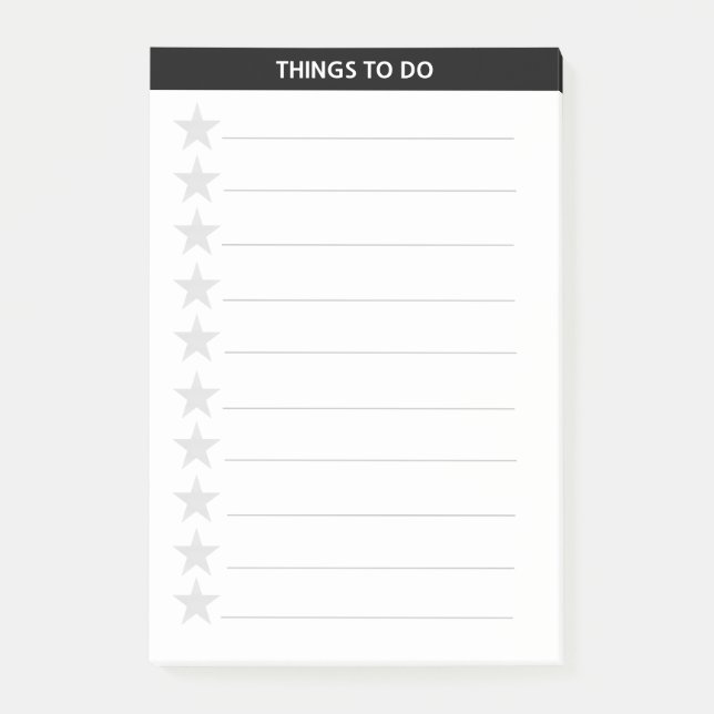 Silver Gray Stars & Black Header Things To Do Post-it Notes (Front)