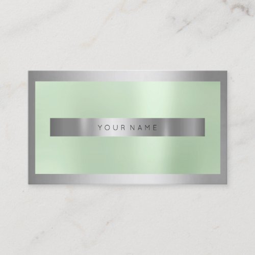 Silver Gray Steel Frame Glass Mint Green Minimal Business Card