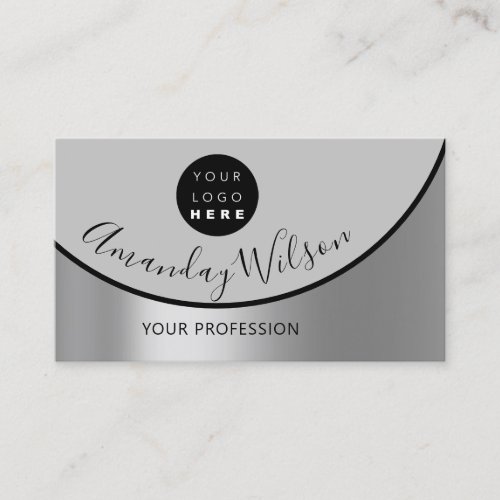 Silver Gray Steel Metal Professional Logo Modern Business Card