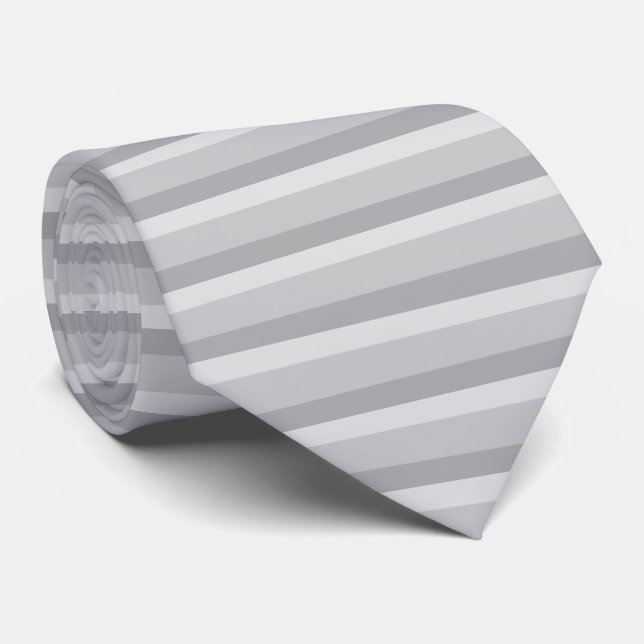 Silver Gray Striped Neck Tie (Rolled)