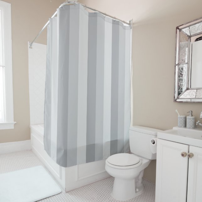 Silver Gray Striped Shower Curtain (In Situ)