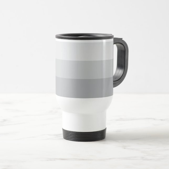 Silver Gray Striped Travel Mug (Front Right)