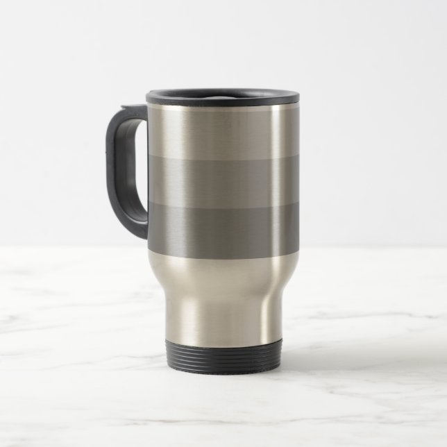 Silver Gray Striped Travel Mug (Front Left)