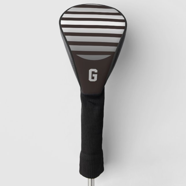 Silver Gray Stripes with Monogram Golf Head Cover (Front)