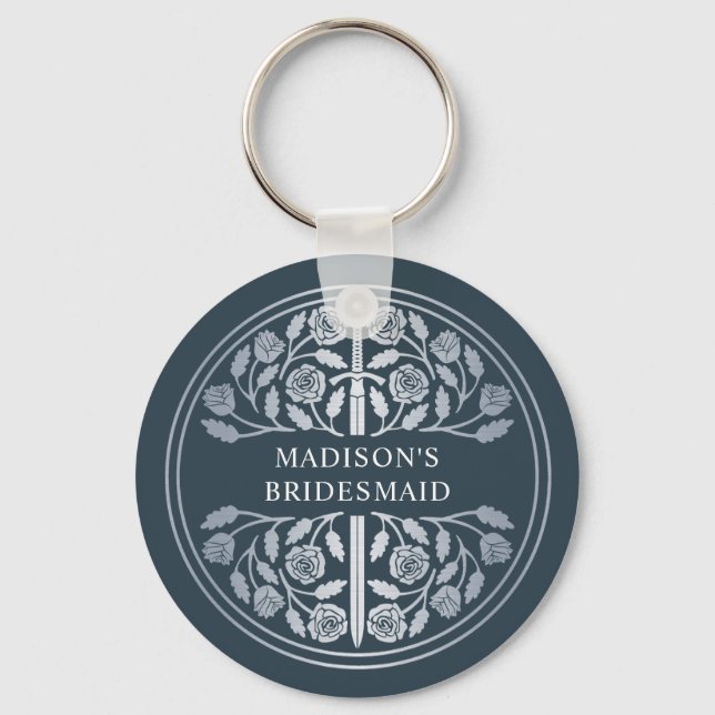 Silver Gray Sword Bridesmaid Royal Wedding Gift Keychain (Front)
