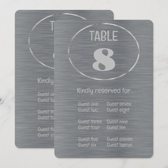 Silver Gray  Table Number and Place Card  (Front/Back)