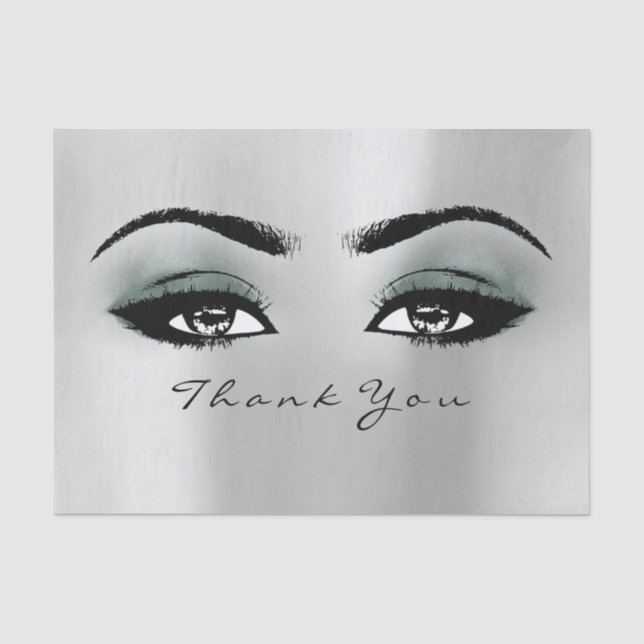 Silver Gray Teal Blush Metallic Thank You Eyes Tissue Paper (Front)