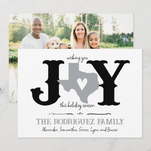 Silver Gray Texas JOY Photo Holiday Card
