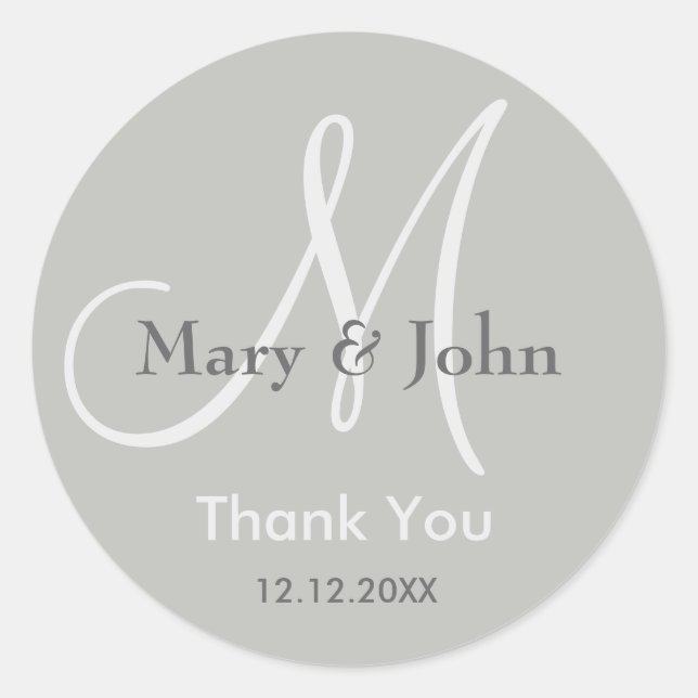 Silver Gray Thank You Wedding Monogram Seal (Front)