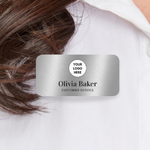 Silver Gray Title Logo Business Employee Name Tag