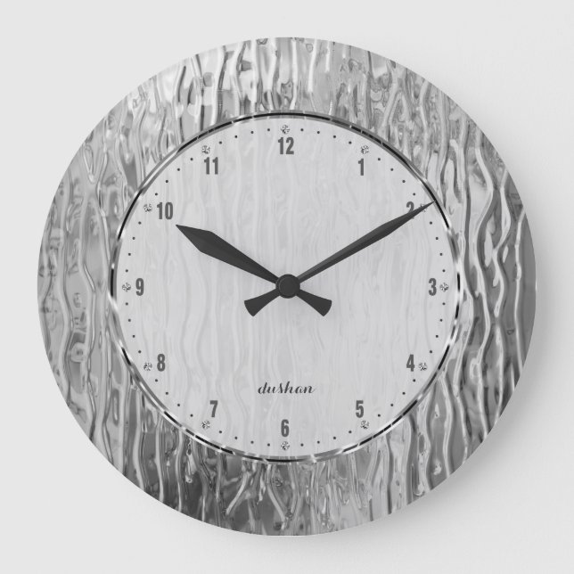 Silver Gray Tones Melting Stained Glass Large Clock (Front)