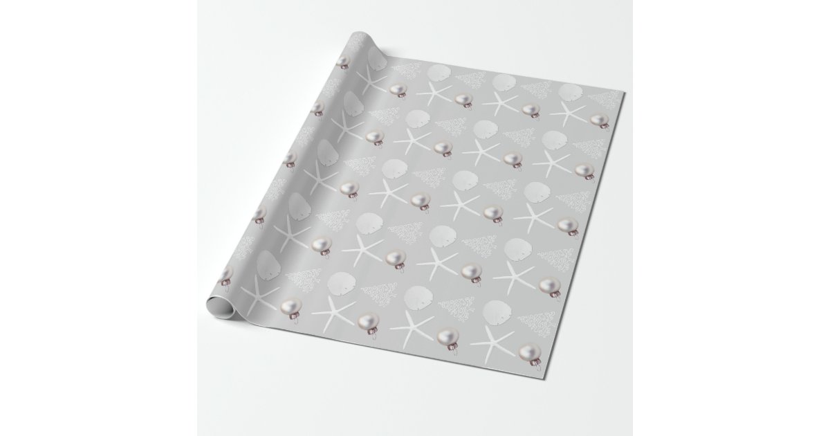 Silver Gray Tropical Christmas Wrapping Paper
