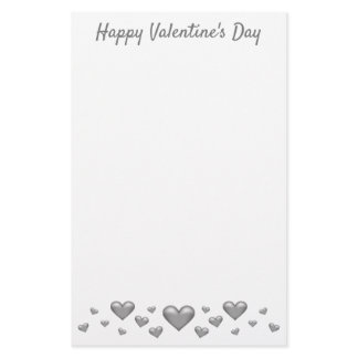 Silver Gray Valentine's Day Hearts &amp; Custom Text Stationery