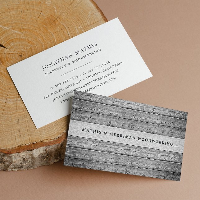 Silver Gray Vintage Reclaimed Wood Business Card (Creator Uploaded)