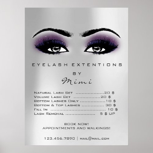 Silver Gray Violet Skin Makeup Eyes Lashes Prices Poster
