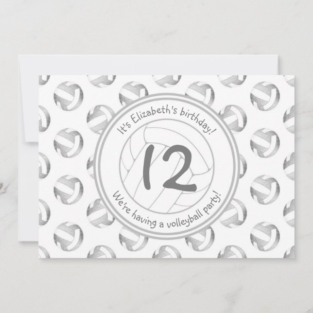 silver gray volleyballs pattern girls birthday invitation (Back)