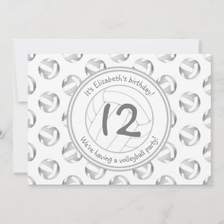silver gray volleyballs pattern girls birthday invitation