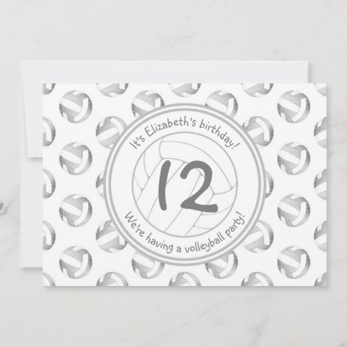 silver gray volleyballs pattern girls birthday invitation