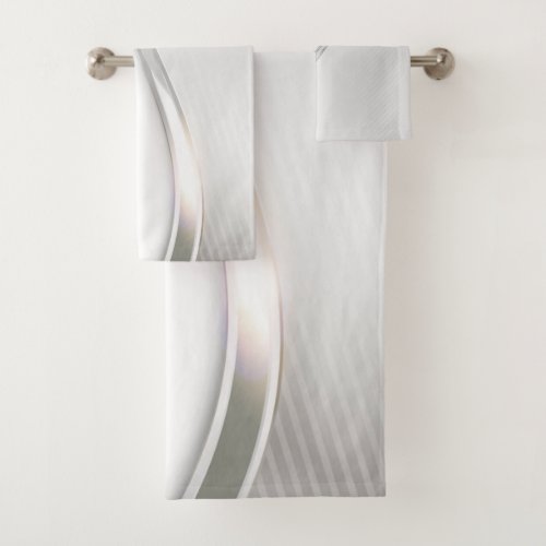 Silver Gray Wave Abstract Bathroom Towel Set