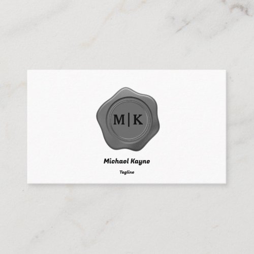 Silver Gray Wax Seal on Black  White Business Card
