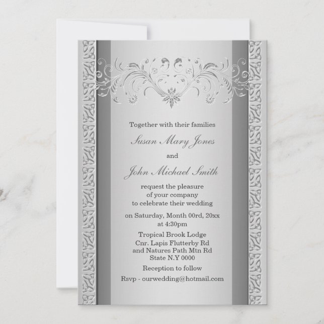 Silver gray wedding engagement anniversary invitation (Front)