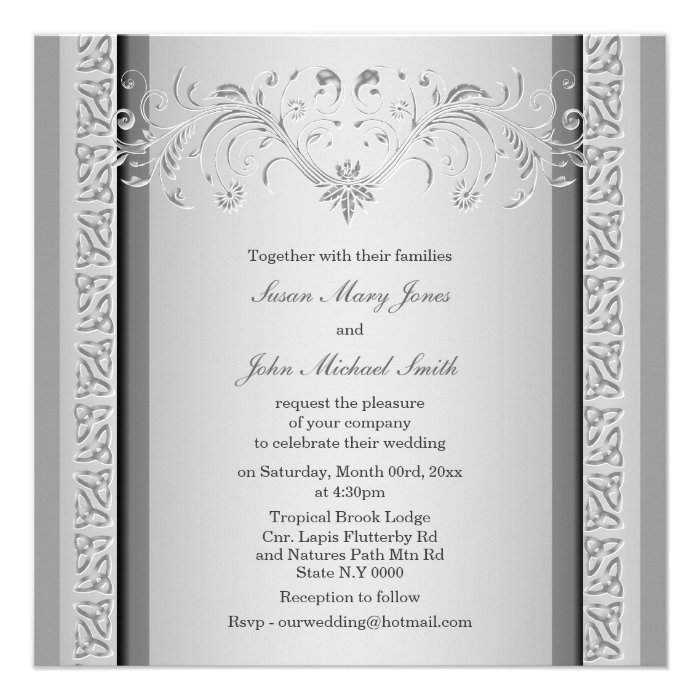 Silver gray wedding engagement anniversary SQUARE Personalized Invite