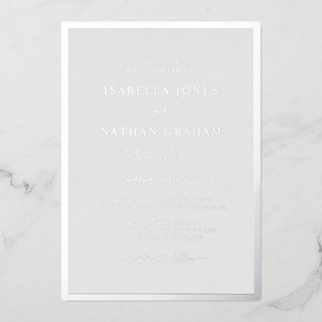 Silver Gray Wedding Foil Invitation (Front)
