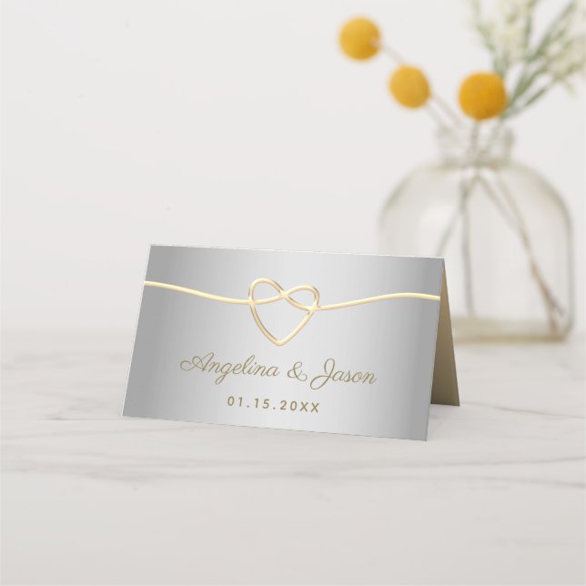 Silver Gray Wedding Place Card (Back)