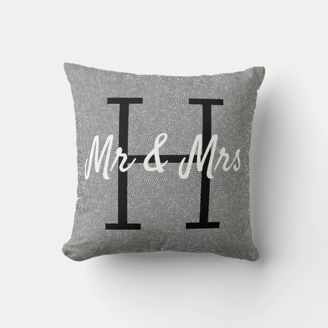 Silver Gray White Abstract Pattern Monogram Throw Pillow (Front)