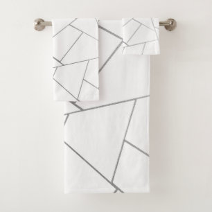 Silver Gray White Geometric Glam #1 (Faux Foil)  Bath Towel Set