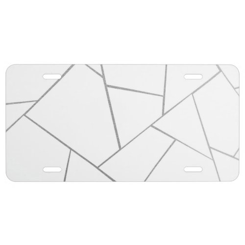Silver Gray White Geometric Glam 1 Faux Foil  License Plate
