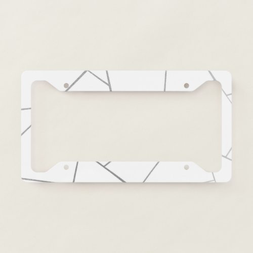 Silver Gray White Geometric Glam 1 Faux Foil  License Plate Frame