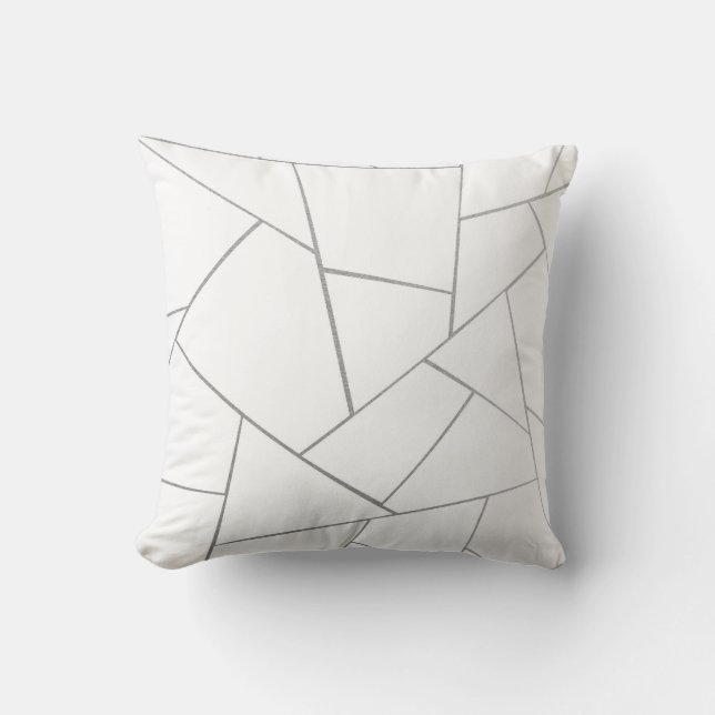 Silver Gray White Geometric Glam #1 (Faux Foil)  Throw Pillow (Front)