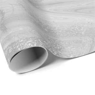Silver Gray White Marble Molten Metallic Shiny Wrapping Paper