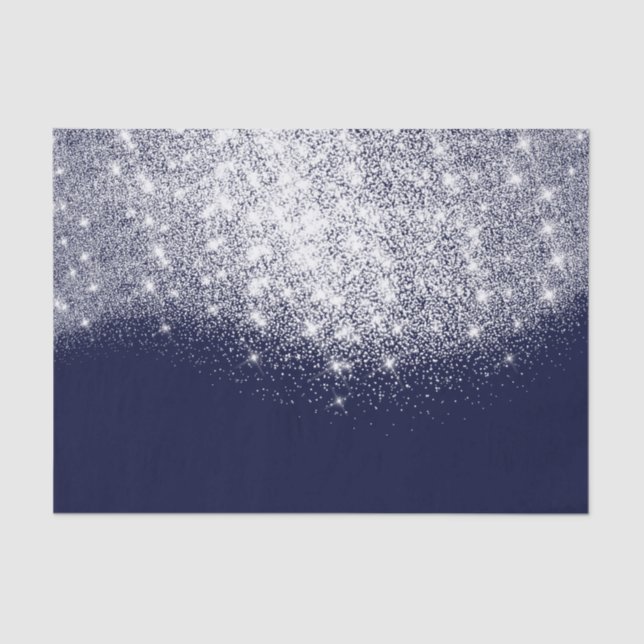 Silver Gray White Metallic Glitter Blue Navy Tissue Paper (Front)