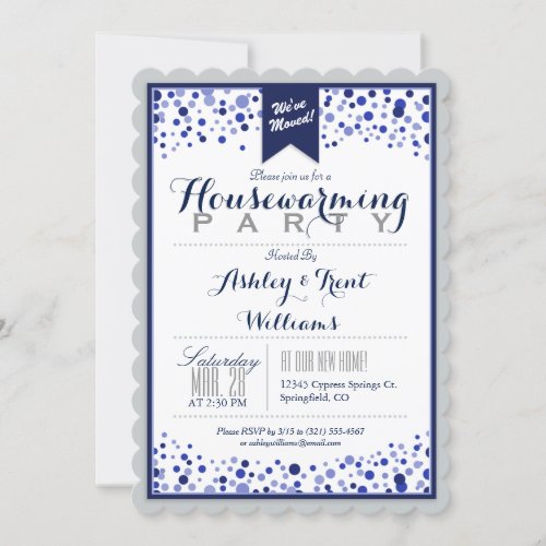 Silver Gray White Navy Blue Housewarming Party Invitation