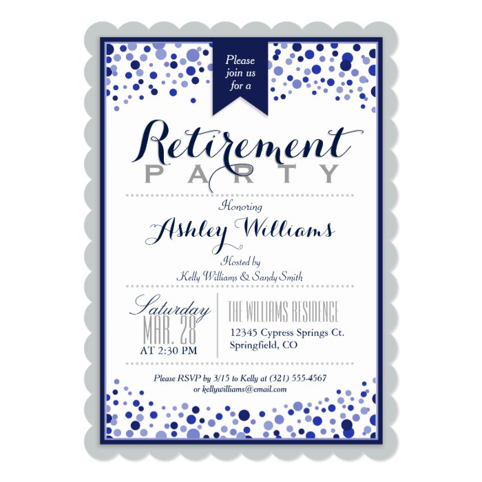 Silver Gray, White, Navy Blue Retirement Party Card | Zazzle