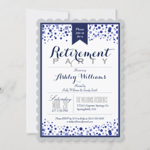 Silver Gray White Navy Blue Retirement Party Invitation