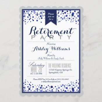 Silver Gray  White  Navy Blue Retirement Party Invitation by Card_Stop at Zazzle