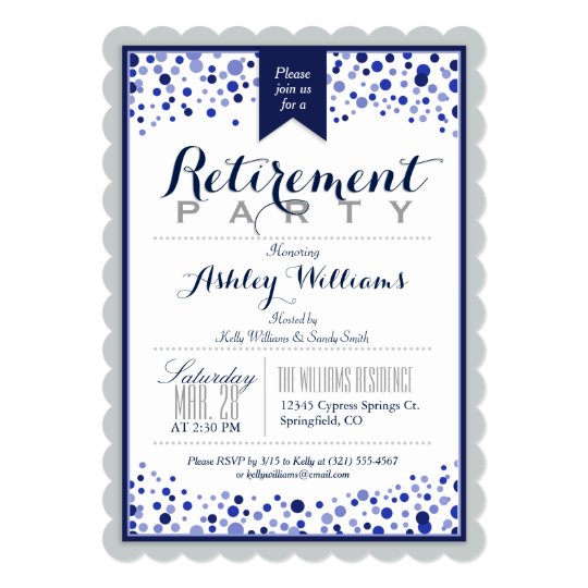 Silver Gray, White, Navy Blue Retirement Party Invitation | Zazzle.com