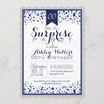 Silver Gray  White  Navy Blue Surprise Party Invitation by Card_Stop at Zazzle