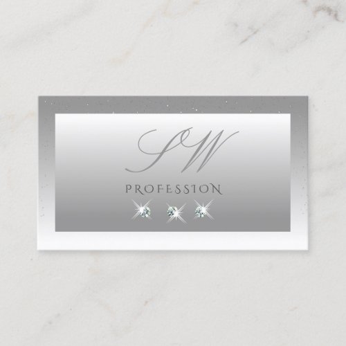 Silver Gray White Ombre Sparkling Jewels Initials Business Card