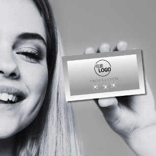 Silver Gray White Ombre Sparkling Jewels with Logo Business Card