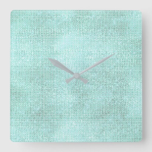 Silver Gray White Sequin Metallic Aqua Beach Square Wall Clock