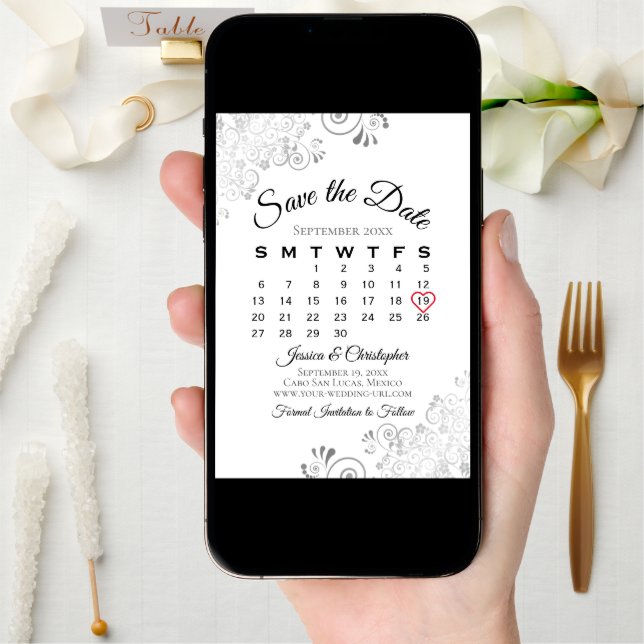 Silver Gray White Simple Elegant Wedding Calendar Save The Date (Front Digital)